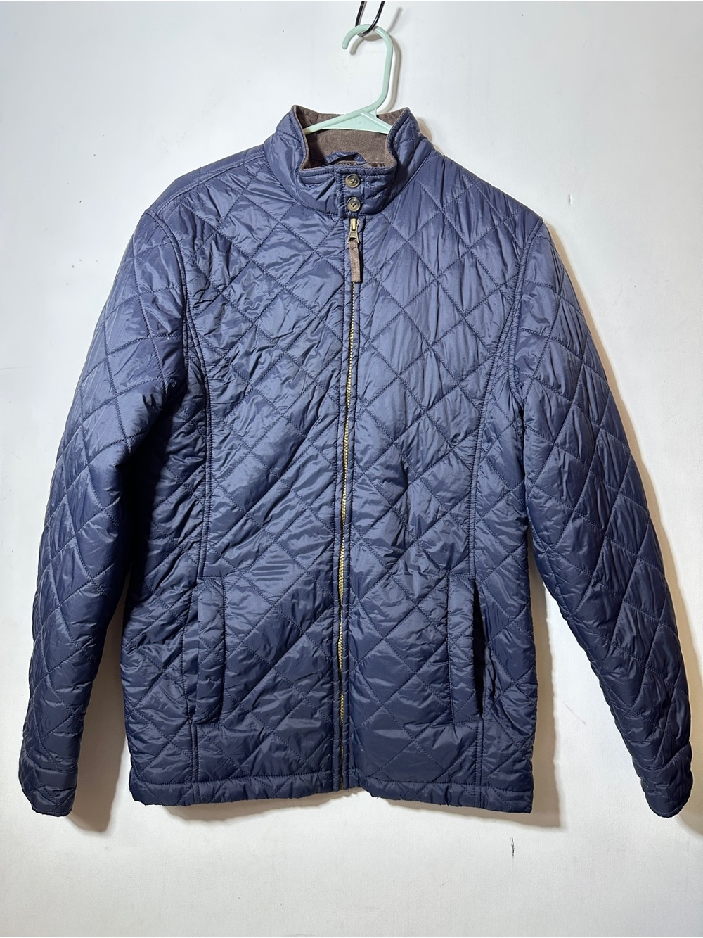 American Threads Navy Quilted Jacket with Brown Trim